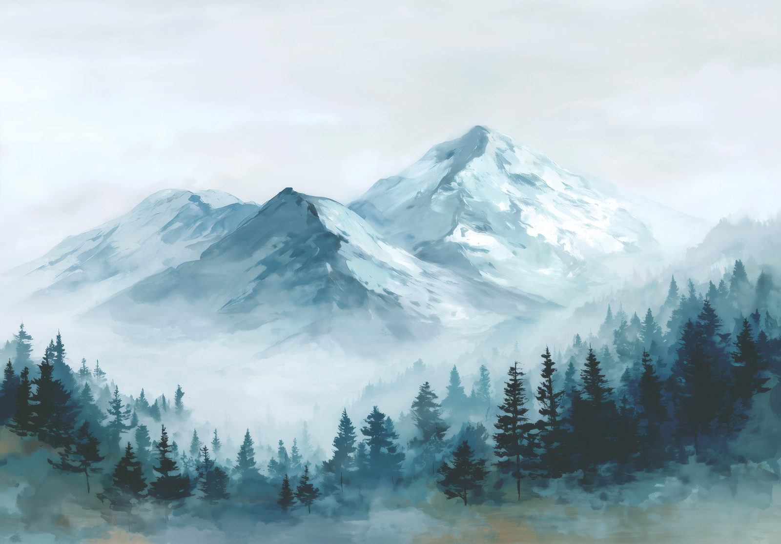 Фототапет Мъглива гора и снежни върхове – спокойствие и хармония